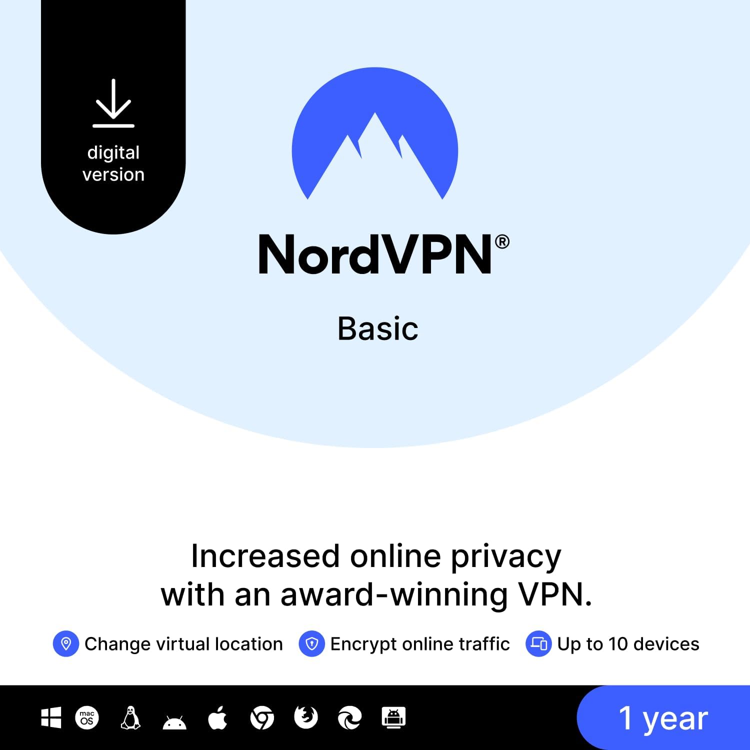 NordVPN Basic, 10 Devices, 1-Year, Premium VPN Software