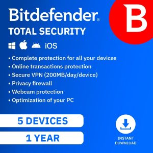 Bitdefender Total Security - 5 Devices | 1 year Subscription